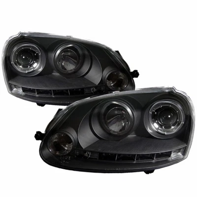 Par de faros Spyder para Volkswagen Rabbit 2006-2009 | LED halógeno DRL negro Foto 1 de 4