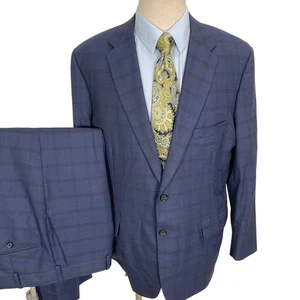 H. Freeman Suit Men 44 37W 30L Blue Plaid Bespoke Classic Formal Business USA - Picture 1 of 18