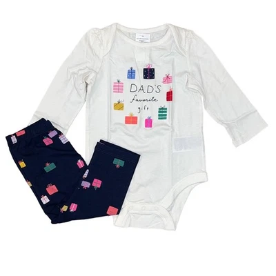 NUEVO CON ETIQUETAS GAP Bebé Marfil y Azul Marino con "Regalo Favorito de Papá" Body y Leggings - 3-6M Foto 1 de 4