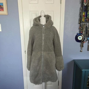 J. Crew Women's M 2-Tone Gray Teddy Bear Hooded Zip-Up Coat Winter Coat Jacket - Picture 1 of 8