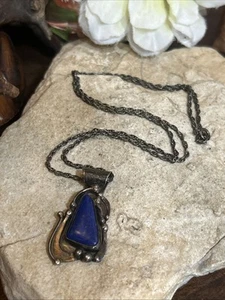 34. Vintage Ständer Sterlingsilber blau Lapis Anhänger Seil Kette Halskette 20" - Bild 1 von 13