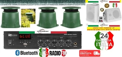 IMPIANTO AUDIO DA GIARDINO ESTERNO TENUTA STAGNA IPX5 AMPLIFICATORE + 4+ 2 CASSE - Immagine 1 di 4