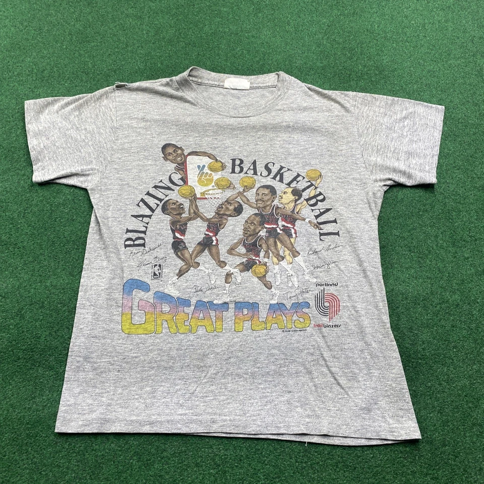 Vintage Portland Trailblazers Shirt Mens M Gray 80S Caricature NBA Basketball - Image 1 of 4