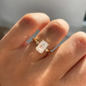 2.10Ct Emerald Cut IGI Certified Lab Grown Diamond Wedding Ring 14K Yellow Gold - Picture 1 of 9