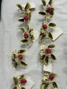 Italian Tole Napkin Holders (8) Vintage RARE 1960's.  Flowers & Strawberries. - Picture 1 of 5