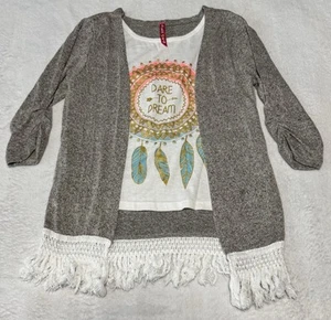 Cute 4 U Boho Style Cardigan With Built-In Shirt Sz. S (7/8) - Picture 1 of 4