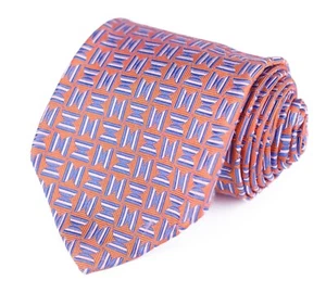 ROBERT TALBOTT Best Of Class Tie Orange with Blue Squares Silk Necktie 58”L 4”W - Picture 1 of 7