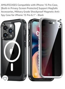 AMILIFECASES kompatibel mit iPhone 15 Pro Hülle, [eingebauter Sichtschutz... - Bild 1 von 7