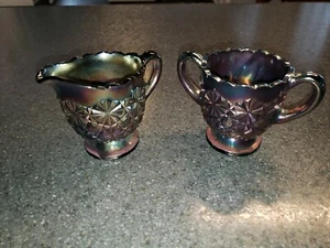 Vintage Degenhart Carnival Glass Daisy & Button Open Sugar And Creamer Set - Picture 1 of 7