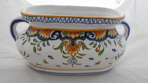 QUIMPER FRANCE Rouen centerpiece bowl handles 9 1/2" crest horse antique 905 - Picture 1 of 5