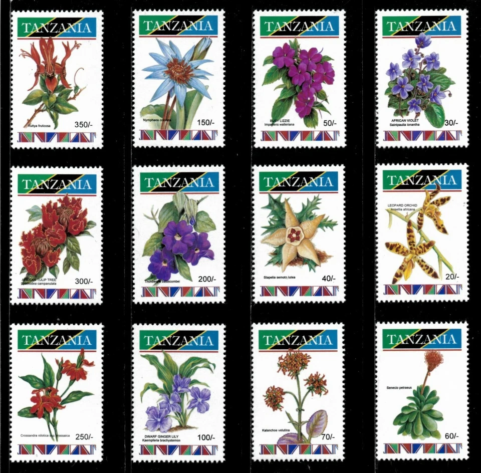 Tanzania 1993 - African Flowers - Set of 12 Stamps - Scott #1036-47 - MNH - Image 1 of 1