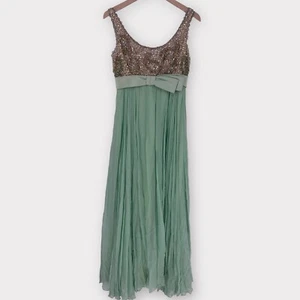 Vintage NOS NEIMAN MARCUS Hand Beaded Maxi Dress Green Formal Prom Juniors 7/XS - Picture 1 of 11