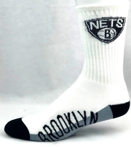 Brooklyn Nets White with Gray Bottom Black Heel & Toe Crew Socks Cover