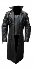 Mens Real Cowhide Leather Goth Steampunk Gothic Van Helsing Matrix Trench Coat - Picture 1 of 3