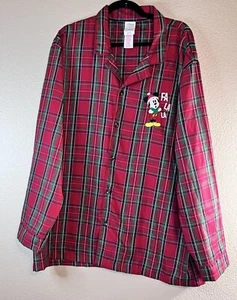 Disney Store Mens XL Mickey Mouse Pajamas Top Red Plaid Fa La La - Picture 1 of 7
