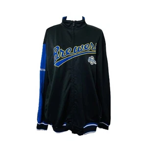 Milwaukee Brewers Men’s Large Track Jacket Stitches MLB Black Athletic Gear - Picture 1 of 8