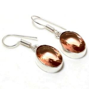 Faceted Morganite Gemstone Handmade 925 Sterling Silver Jewelry Earring 1.20" w9 - Picture 1 of 6
