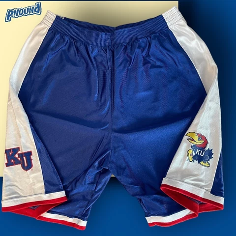 EUC Vintage 90's Izaw Kansas University Jayhawks KU Basketball Shorts Sz M Rare Cover