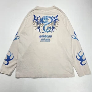 Vtg Team Goddess Surf Long Sleeve Shirt Large Beige Flame Graphic Sports Ocean - Picture 1 of 10