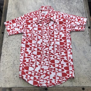 Vintage Geometric Shirt Boys Red White 60s 70s Kid Youth Montgomery Ward Size 14 - Picture 1 of 6