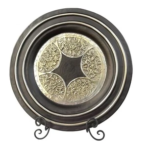 Metal Wall Decor Plate Centerpiece Tray Embossed Stamped Floral Design Hanger 16 - Picture 1 of 5