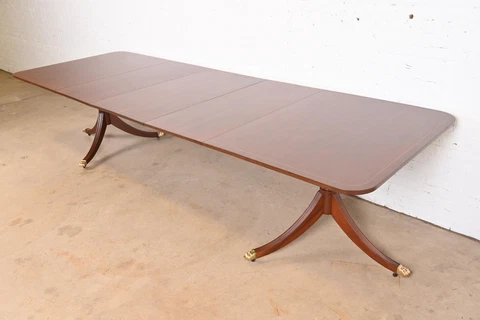 Baker Furniture Style Mahogany Double Pedestal Extension Dining Table Cover