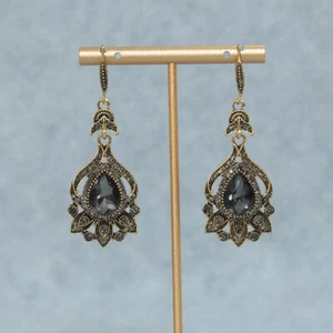 Pendiente largo hueco vintage de piedras preciosas con gotas para mujer estilo retro - Imagen 1 de 4