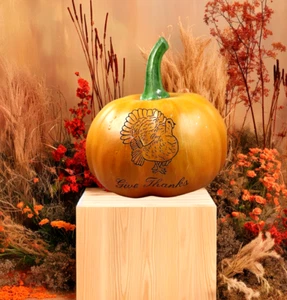 Resin/Plaster Pumpkin Turkey Give Thanks Fall 8" tall Decoration Tabletop - Picture 1 of 11
