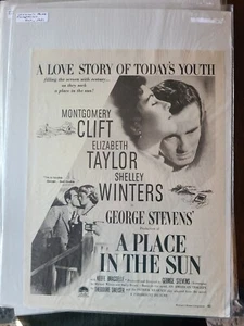 1951 Magazine Movie Ad  "A place in the Sun" - Picture 1 of 2