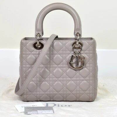 Christian Dior Dama Dior Mediano Gris Piel de Cordero Cuero Bolso de Hombro Cartera Foto 1 de 4