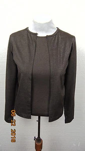 Womens ANN TAYLOR 2PCKnit Cardigan Stretch Top And Shell Brown gloss Size S C-24 - Picture 1 of 8