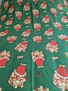 VINTAGE OLD FASHION SANTA CLAUS  88" X 56" GREEN TABLECLOTH NO FAULTS !!    - Picture 1 of 5