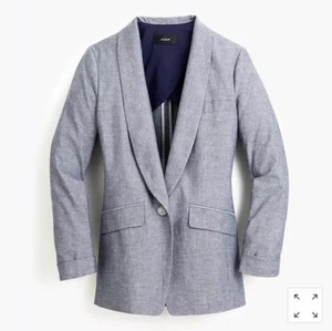 $168 J. Crew Unstructured blazer in cotton-linen Deep Water Blue Womens Size 0 - Picture 1 of 8
