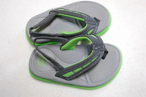 Baby Toddler Boys GRAY & LIME GREEN FLIP FLOPS Soft Strap ANKLE STRAP Size 7-8 - Picture 1 of 1