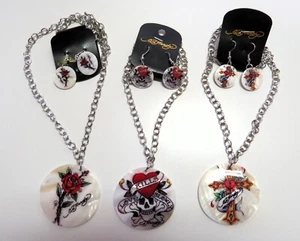 Ed Hardy Necklaces Pendants Earrings 3 Sets Mother Of Pearl Brand New - Picture 1 of 6
