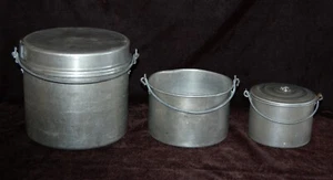 Coal Miner's Lunch Pails Vintage Buckets Farmer's Set of 3 Metal Lids 9" x 9" - Picture 1 of 4