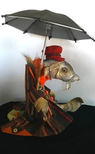 NEW - Handmade Sculpted & Embroidered Textile Fish (Gudgeon) Art Doll - Picture 1 of 10