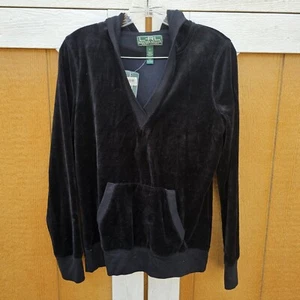 Lauren Ralph Lauren V Neck Velour Pullover Hoodie Small - Picture 1 of 6