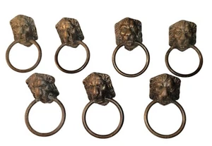 7 Vintage Victorian Lion Head Lionhead Drawer Pulls Handles Brass Gothic - Picture 1 of 3