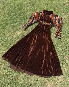1930s Vintage XXS Silk Velvet Plaid Gigot Sleeve Dress As Is - Picture 1 of 13