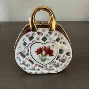 Cartera de porcelana My Treasure de colección años 80 caja baratija bolso de mano floral - Imagen 1 de 7