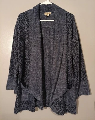 Cárdigan para mujer Oneworld azul y negro manga larga con bolsillos talla grande Foto 1 de 3