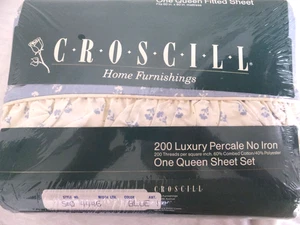 VTG Croscill Queen Sheet Set Floral 200 Luxury Percale 4Pc Flat Fitted Pillows - Picture 1 of 7