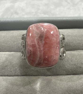 Anillo vintage de piedras preciosas de rodocrosita rosa natural y plata de ley talla 6 Foto 1 de 4