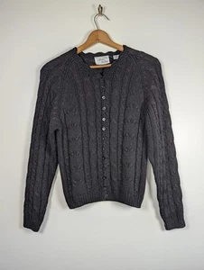 Vintage Cable Knit Sweater Cardigan Large Dark Cottagecore Whimsigoth Chunky EUC - Picture 1 of 8