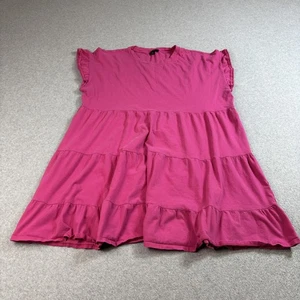 J Crew Dress Women 2XL Pink Tiered Ruffle Hem Short Sleeve Cotton Babydoll Tunic - Picture 1 of 9