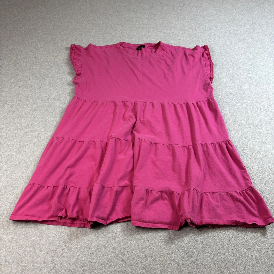J Crew Dress Women 2XL Pink Tiered Ruffle Hem Short Sleeve Cotton Babydoll Tunic - Image 1 of 4