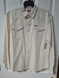 Camisa de mezclilla tejida manga larga Wrangler para hombre calce ajustado 2XL con limpiador de gafas de sol - Imagen 1 de 8