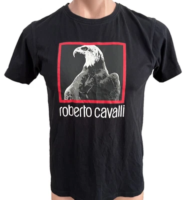 Roberto Cavalli Eagle 黑色 T 恤男式 M 码中号 — 第 1/4 张图片