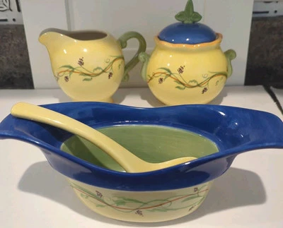 Juego de 3 azucareros de oliva Pfaltzgraff PISTOULET con tapa, crema, salsa con cuchara  Foto 1 de 4